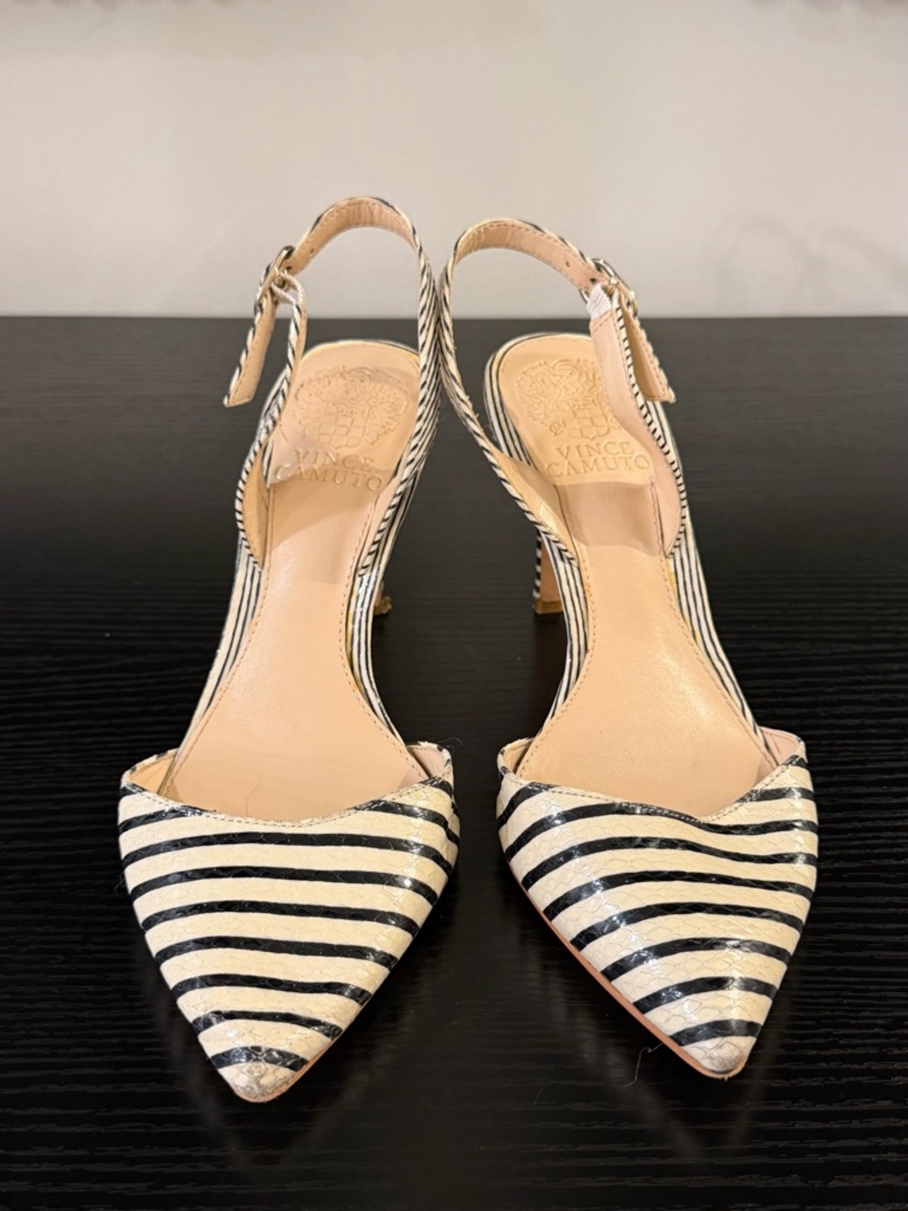 Vince Camuto Barlowe Striped Leather Slingback Heels - Picture 3 of 14